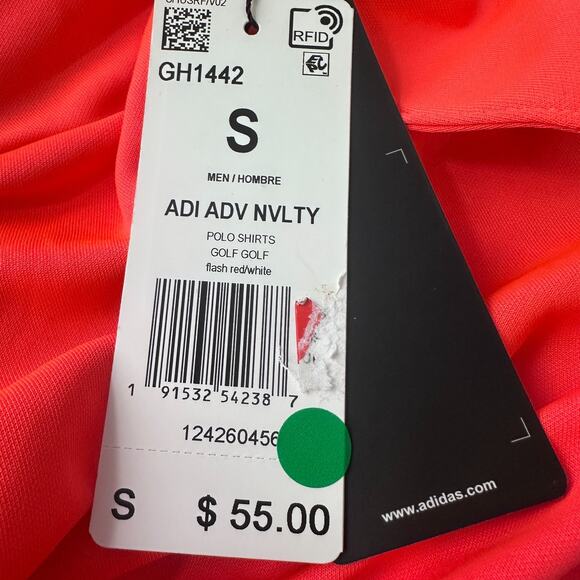 Adidas Polo Shirt Men’s Small Neon Coral Performance Collared Golf Logo NWT New - Picture 5 of 10